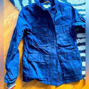 Boden navy canvas utility jacket w sparkle striped cuffs US 6 UK 10 GUC